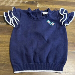 Janie and Jack Ruffle Top Floral Embroidered Blue White Stripe 12-18 months